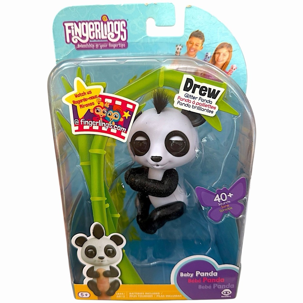 Fingerlings Baby Glitter Panda Drew White & Black Interactive WowWee‎ 3564 New